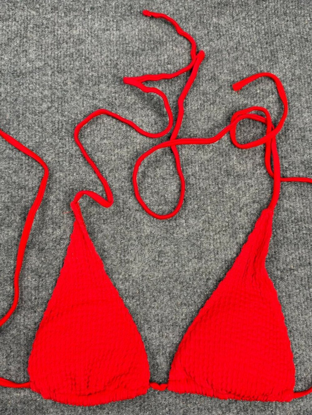Women's Red Crinkle Bikini Top Triangle Swimsuit no size tag check msmts fit s/m